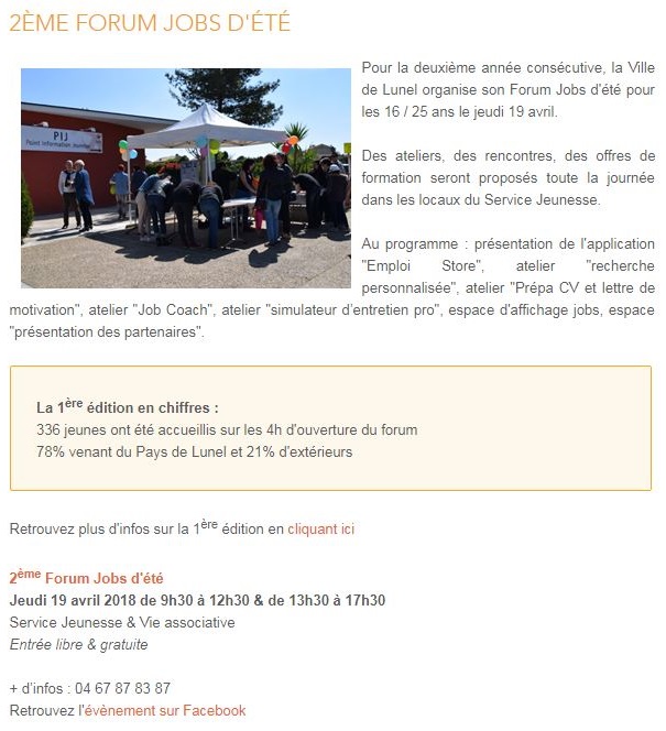 forum jobs d'été PIJ Lunel 2018